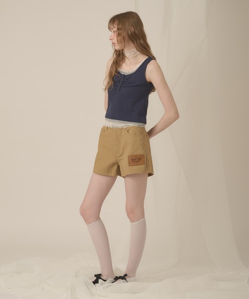hazyl(ヘイジル)の「hazy patch short pants / ヘイジーパッチショートパンツ(その他パンツ・レディース・ブラック/ベージュ・MEDIUM/SMALL)」の5枚目の写真