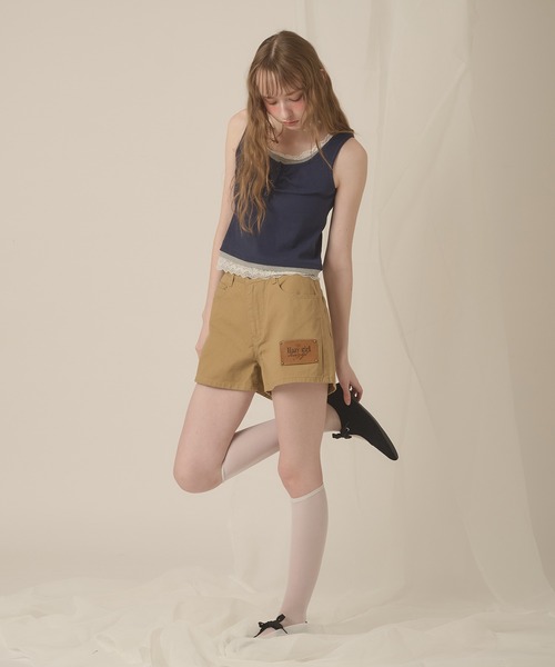 hazyl(ヘイジル)の「hazy patch short pants / ヘイジーパッチショートパンツ(その他パンツ・レディース・ブラック/ベージュ・MEDIUM/SMALL)」の6枚目の写真