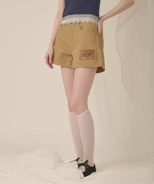 hazyl(ヘイジル)の「hazy patch short pants / ヘイジーパッチショートパンツ(その他パンツ・レディース・ブラック/ベージュ・MEDIUM/SMALL)」の9枚目の写真