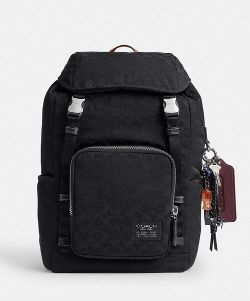 COACH（コーチ）の「ローガン バックパック・シグネチャー ナイロン・チャーム（バックパック/リュック・メンズ・ブラック系その他・ONE）」の4枚目の写真