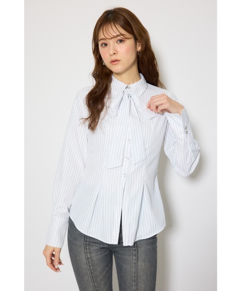 rienda(リエンダ)の「ウエストシェイプボウタイシャツ 春服 夏服(シャツ/ブラウス・レディース・ライトブルー/ブラック系その他/ホワイト系その他・FREE)」の8枚目の写真