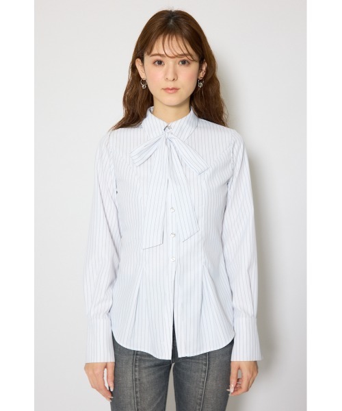 rienda(リエンダ)の「ウエストシェイプボウタイシャツ 春服 夏服(シャツ/ブラウス・レディース・ライトブルー/ブラック系その他/ホワイト系その他・FREE)」の10枚目の写真