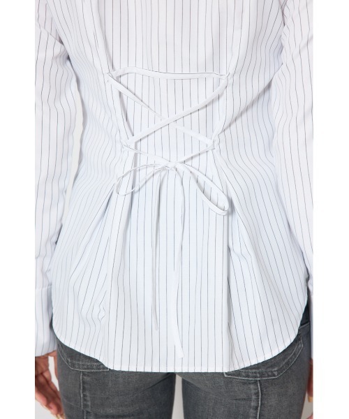 rienda(リエンダ)の「ウエストシェイプボウタイシャツ 春服 夏服(シャツ/ブラウス・レディース・ライトブルー/ブラック系その他/ホワイト系その他・FREE)」の17枚目の写真