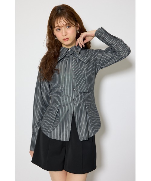 rienda(リエンダ)の「ウエストシェイプボウタイシャツ 春服 夏服(シャツ/ブラウス・レディース・ライトブルー/ブラック系その他/ホワイト系その他・FREE)」の18枚目の写真