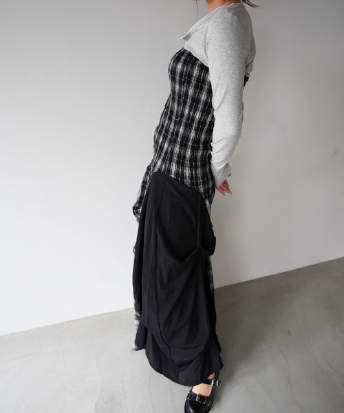SANSeLF（サンセルフ）の「【SANSeLF】2WAYシャーリングチェックワンピース saw26s047（ワンピース・レディース・ブラック・FREE）」の5枚目の写真
