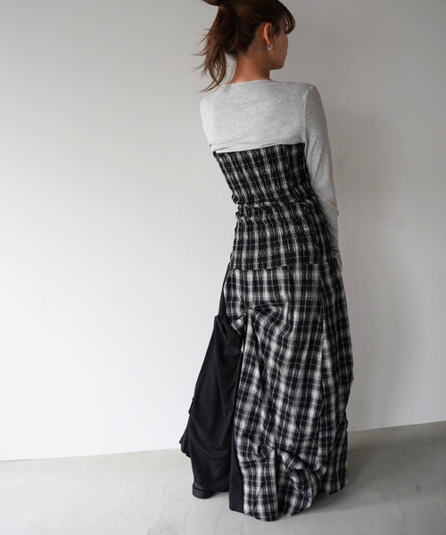 SANSeLF（サンセルフ）の「【SANSeLF】2WAYシャーリングチェックワンピース saw26s047（ワンピース・レディース・ブラック・FREE）」の6枚目の写真