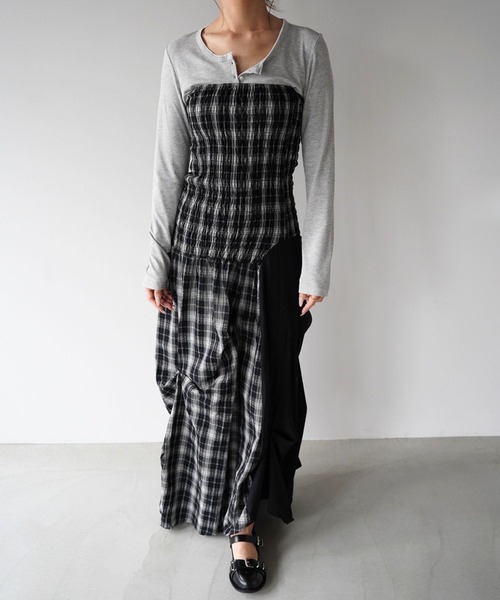 SANSeLF（サンセルフ）の「【SANSeLF】2WAYシャーリングチェックワンピース saw26s047（ワンピース・レディース・ブラック・FREE）」の8枚目の写真