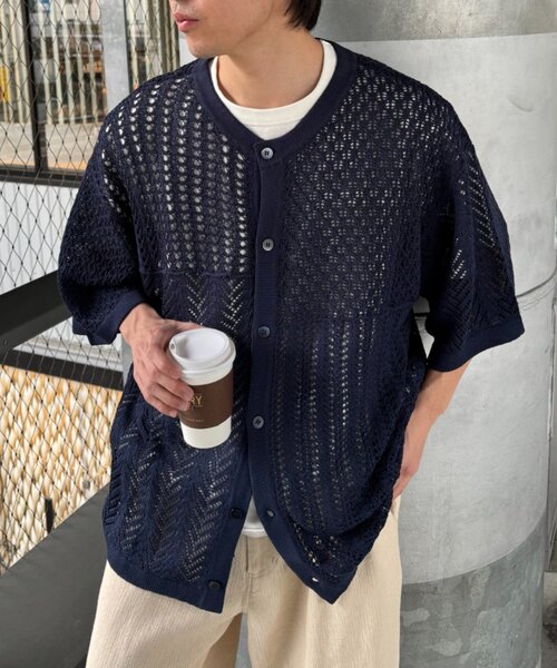 CIAOPANIC TYPY（チャオパニックティピー）の「【UNISEX】レース編みパッチワークニットカーディガン/WEB限定（カーディガン/ボレロ・レディース・ネイビー/ブラック/ブラウン/グレー・LARGE/MEDIUM）」の4枚目の写真