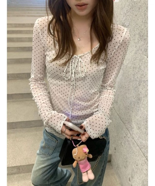 Ritzy(リッツィー)の「ドット柄 リボン飾り Tシャツ(Tシャツ/カットソー・レディース・ホワイト・M)」の9枚目の写真