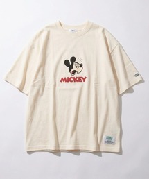 2026SS Disney×DISCUS/ディズニー×ディスカス コラボ ミッキー プリント半袖Tシャツ (M:ショート丈 L:レギュラー丈)