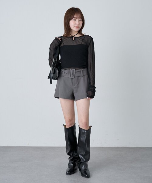 mline（エムライン）の「[mline]ローライズ ベルトショートパンツ（その他パンツ・レディース・チャコールグレー/ブラウン・2/1）」の15枚目の写真