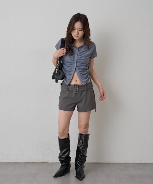 mline（エムライン）の「[mline]ローライズ ベルトショートパンツ（その他パンツ・レディース・チャコールグレー/ブラウン・2/1）」の19枚目の写真