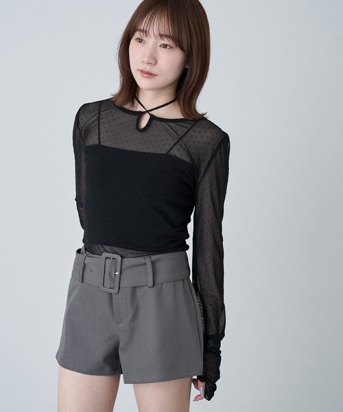 mline（エムライン）の「[mline]ローライズ ベルトショートパンツ（その他パンツ・レディース・チャコールグレー/ブラウン・2/1）」の7枚目の写真