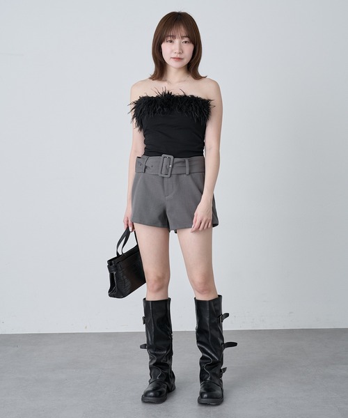 mline（エムライン）の「[mline]ローライズ ベルトショートパンツ（その他パンツ・レディース・チャコールグレー/ブラウン・2/1）」の5枚目の写真