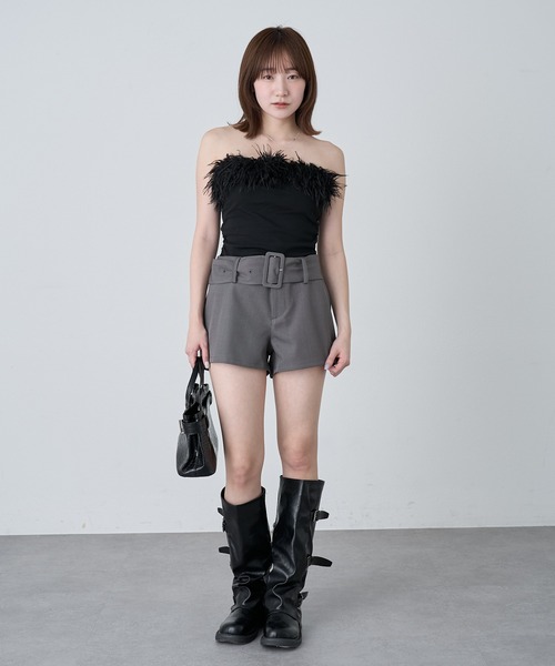 mline（エムライン）の「[mline]ローライズ ベルトショートパンツ（その他パンツ・レディース・チャコールグレー/ブラウン・2/1）」の6枚目の写真