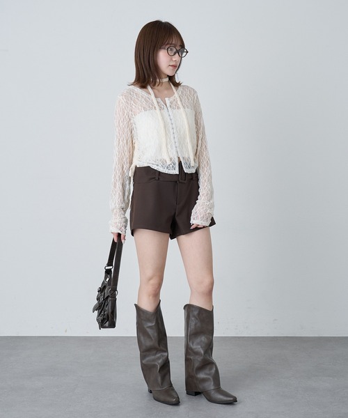 mline（エムライン）の「[mline]ローライズ ベルトショートパンツ（その他パンツ・レディース・チャコールグレー/ブラウン・2/1）」の12枚目の写真