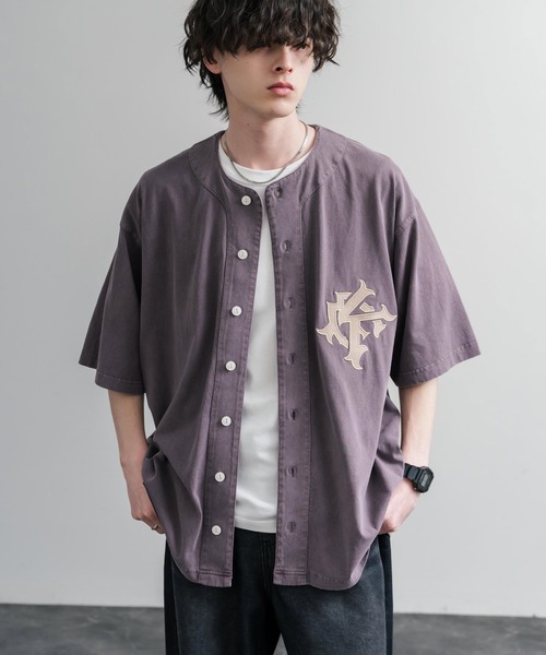 KRIFF MAYER(クリフメイヤー)の「KRIFF MAYER クリフメイヤー ピグメント加工オーバーサイズベースボールシャツ 2547200(シャツ/ブラウス・メンズ・チャコール/オリーブ/ベージュ/パープル・XL/L/M)」の4枚目の写真