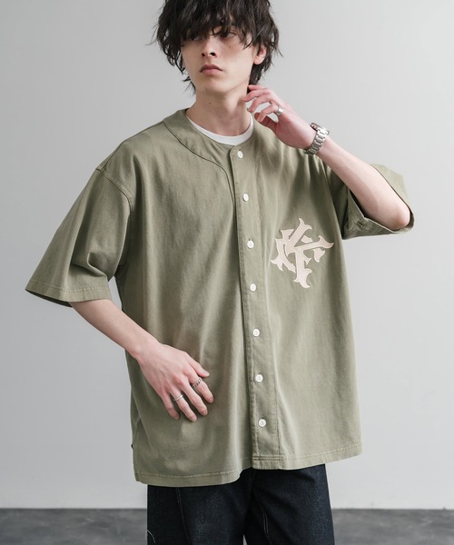 KRIFF MAYER(クリフメイヤー)の「KRIFF MAYER クリフメイヤー ピグメント加工オーバーサイズベースボールシャツ 2547200(シャツ/ブラウス・メンズ・チャコール/オリーブ/ベージュ/パープル・XL/L/M)」の2枚目の写真