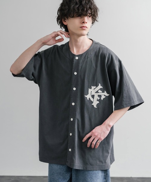 KRIFF MAYER(クリフメイヤー)の「KRIFF MAYER クリフメイヤー ピグメント加工オーバーサイズベースボールシャツ 2547200(シャツ/ブラウス・メンズ・チャコール/オリーブ/ベージュ/パープル・XL/L/M)」の6枚目の写真