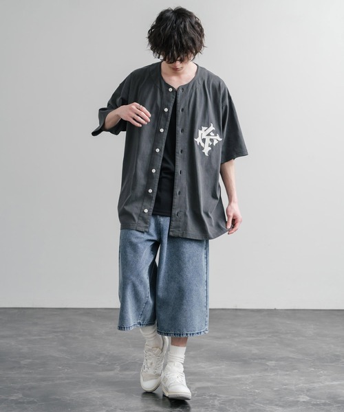 KRIFF MAYER(クリフメイヤー)の「KRIFF MAYER クリフメイヤー ピグメント加工オーバーサイズベースボールシャツ 2547200(シャツ/ブラウス・メンズ・チャコール/オリーブ/ベージュ/パープル・XL/L/M)」の8枚目の写真