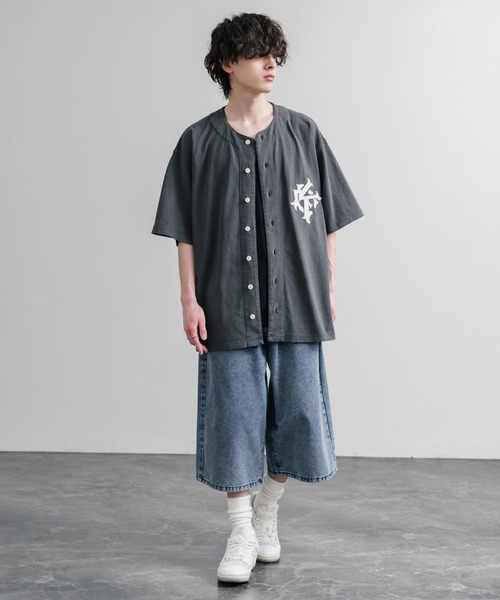 KRIFF MAYER(クリフメイヤー)の「KRIFF MAYER クリフメイヤー ピグメント加工オーバーサイズベースボールシャツ 2547200(シャツ/ブラウス・メンズ・チャコール/オリーブ/ベージュ/パープル・XL/L/M)」の9枚目の写真