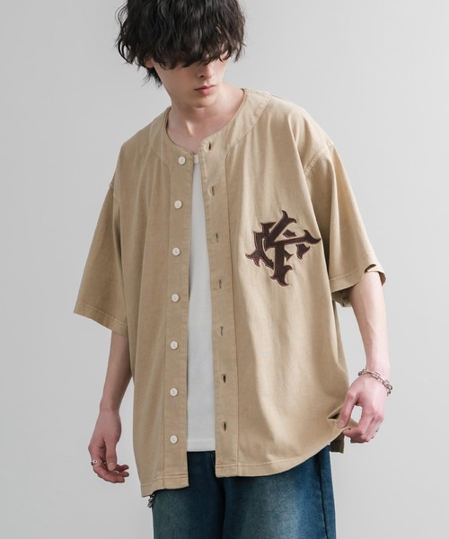 KRIFF MAYER(クリフメイヤー)の「KRIFF MAYER クリフメイヤー ピグメント加工オーバーサイズベースボールシャツ 2547200(シャツ/ブラウス・メンズ・チャコール/オリーブ/ベージュ/パープル・XL/L/M)」の12枚目の写真