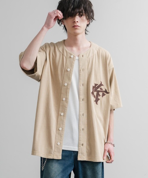 KRIFF MAYER(クリフメイヤー)の「KRIFF MAYER クリフメイヤー ピグメント加工オーバーサイズベースボールシャツ 2547200(シャツ/ブラウス・メンズ・チャコール/オリーブ/ベージュ/パープル・XL/L/M)」の13枚目の写真