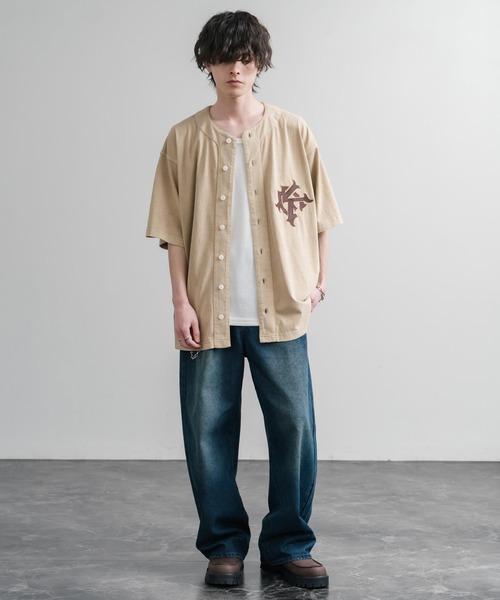 KRIFF MAYER(クリフメイヤー)の「KRIFF MAYER クリフメイヤー ピグメント加工オーバーサイズベースボールシャツ 2547200(シャツ/ブラウス・メンズ・チャコール/オリーブ/ベージュ/パープル・XL/L/M)」の14枚目の写真