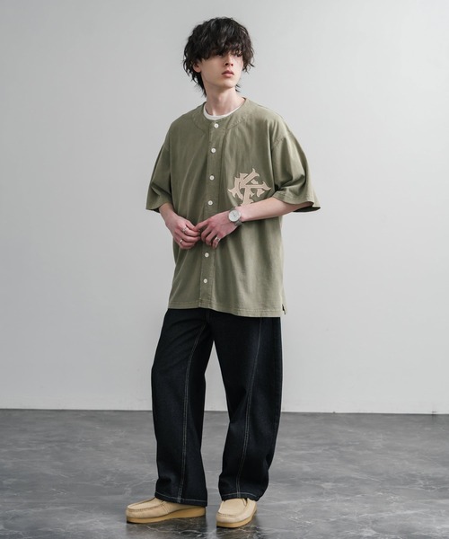 KRIFF MAYER(クリフメイヤー)の「KRIFF MAYER クリフメイヤー ピグメント加工オーバーサイズベースボールシャツ 2547200(シャツ/ブラウス・メンズ・チャコール/オリーブ/ベージュ/パープル・XL/L/M)」の19枚目の写真