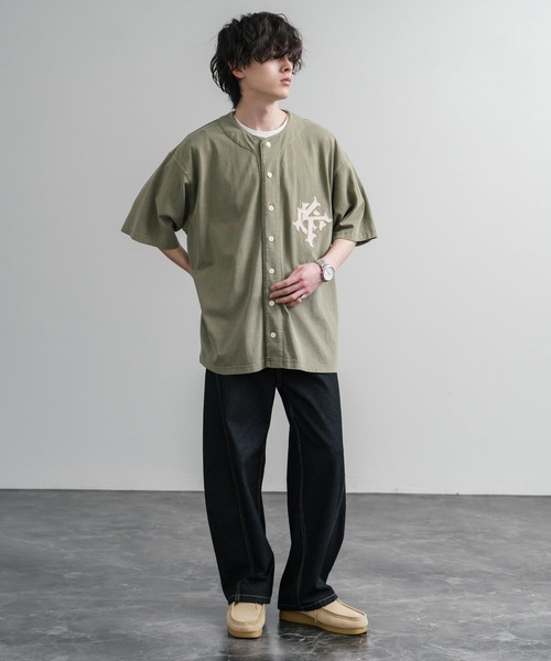 KRIFF MAYER(クリフメイヤー)の「KRIFF MAYER クリフメイヤー ピグメント加工オーバーサイズベースボールシャツ 2547200(シャツ/ブラウス・メンズ・チャコール/オリーブ/ベージュ/パープル・XL/L/M)」の20枚目の写真