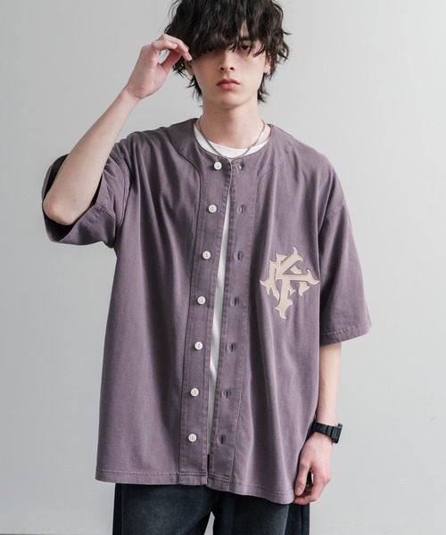 KRIFF MAYER(クリフメイヤー)の「KRIFF MAYER クリフメイヤー ピグメント加工オーバーサイズベースボールシャツ 2547200(シャツ/ブラウス・メンズ・チャコール/オリーブ/ベージュ/パープル・XL/L/M)」の22枚目の写真