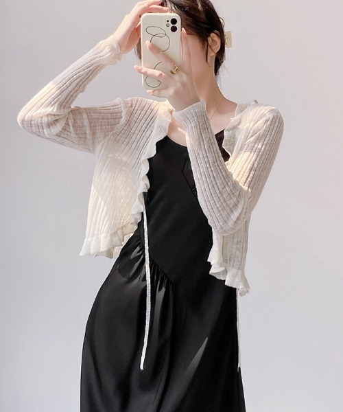 mielu(ミエル)の「ポイントフリルリボンニット(ニット/セーター・レディース・ブラック/ピンク/ベージュ/パープル/ブルー/ホワイト・FREE)」の7枚目の写真
