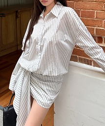 アシメデザインストライプミニワンピ