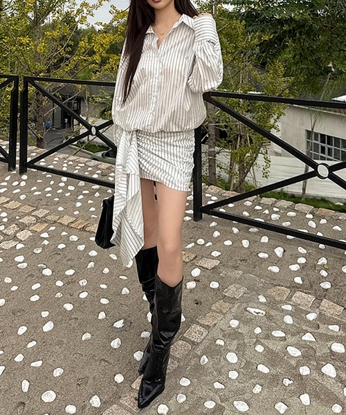 Girly Doll(ガーリードール)の「アシメデザインストライプミニワンピ(シャツワンピース・レディース・ホワイト・S/M)」の7枚目の写真