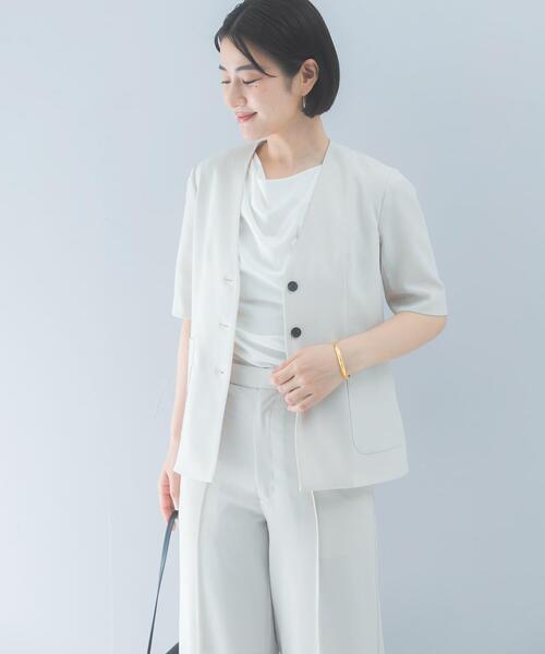 URBAN RESEARCH ROSSO WOMEN（アーバンリサーチ　ロッソ）の「クールタッチ 防シワ ハーフスリーブジャケット（ノーカラージャケット・レディース・ブルー系その他/ベージュ系その他・FREE）」の5枚目の写真