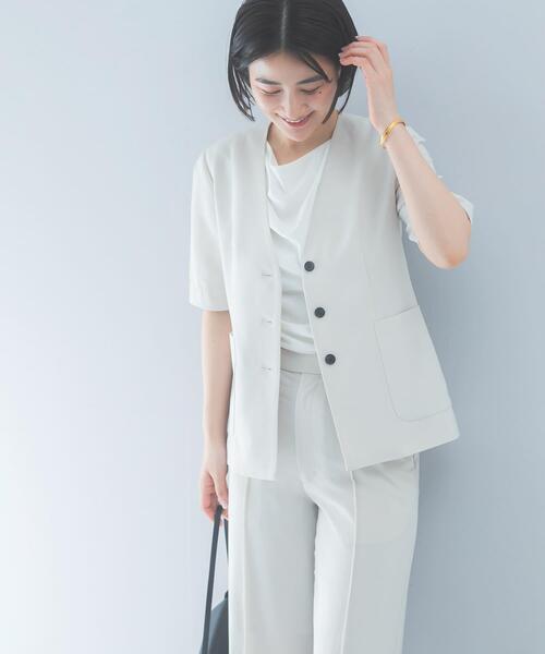 URBAN RESEARCH ROSSO WOMEN（アーバンリサーチ　ロッソ）の「クールタッチ 防シワ ハーフスリーブジャケット（ノーカラージャケット・レディース・ブルー系その他/ベージュ系その他・FREE）」の6枚目の写真