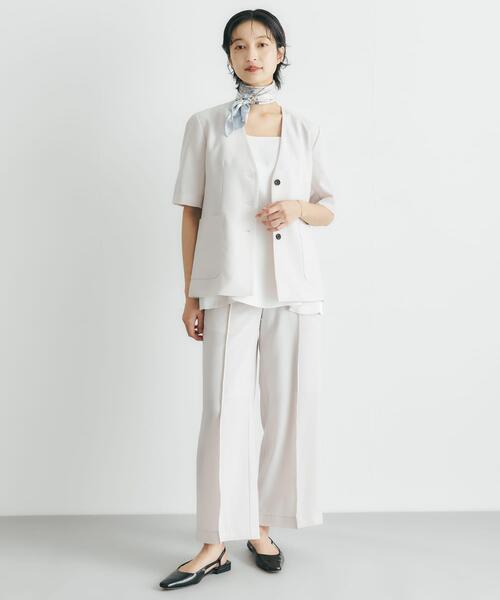 URBAN RESEARCH ROSSO WOMEN（アーバンリサーチ　ロッソ）の「クールタッチ 防シワ ハーフスリーブジャケット（ノーカラージャケット・レディース・ブルー系その他/ベージュ系その他・FREE）」の9枚目の写真