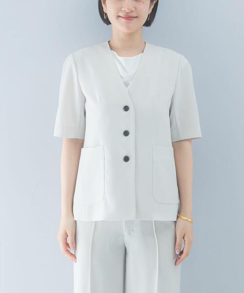 URBAN RESEARCH ROSSO WOMEN（アーバンリサーチ　ロッソ）の「クールタッチ 防シワ ハーフスリーブジャケット（ノーカラージャケット・レディース・ブルー系その他/ベージュ系その他・FREE）」の10枚目の写真
