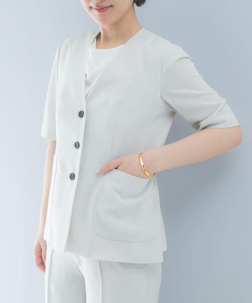 URBAN RESEARCH ROSSO WOMEN（アーバンリサーチ　ロッソ）の「クールタッチ 防シワ ハーフスリーブジャケット（ノーカラージャケット・レディース・ブルー系その他/ベージュ系その他・FREE）」の14枚目の写真