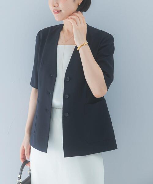 URBAN RESEARCH ROSSO WOMEN（アーバンリサーチ　ロッソ）の「クールタッチ 防シワ ハーフスリーブジャケット（ノーカラージャケット・レディース・ブルー系その他/ベージュ系その他・FREE）」の17枚目の写真