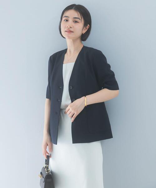 URBAN RESEARCH ROSSO WOMEN（アーバンリサーチ　ロッソ）の「クールタッチ 防シワ ハーフスリーブジャケット（ノーカラージャケット・レディース・ブルー系その他/ベージュ系その他・FREE）」の18枚目の写真