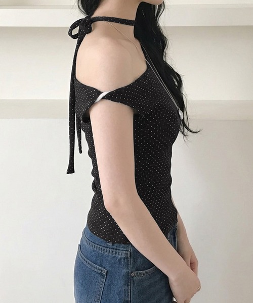 core core（コアコア）の「ドット柄ワンショルダーTシャツ（Tシャツ/カットソー・レディース・ホワイト/ブラック/ピンク・S/M/L）」の10枚目の写真