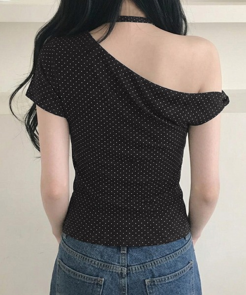 core core（コアコア）の「ドット柄ワンショルダーTシャツ（Tシャツ/カットソー・レディース・ホワイト/ブラック/ピンク・S/M/L）」の11枚目の写真