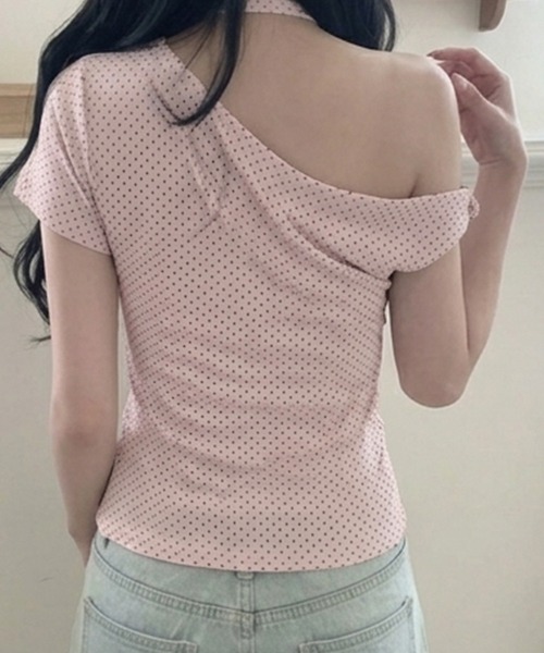 core core（コアコア）の「ドット柄ワンショルダーTシャツ（Tシャツ/カットソー・レディース・ホワイト/ブラック/ピンク・S/M/L）」の14枚目の写真