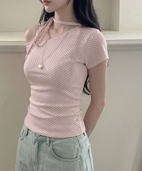 core core（コアコア）の「ドット柄ワンショルダーTシャツ（Tシャツ/カットソー・レディース・ホワイト/ブラック/ピンク・S/M/L）」の15枚目の写真