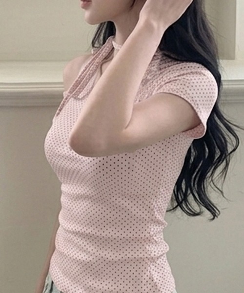 core core（コアコア）の「ドット柄ワンショルダーTシャツ（Tシャツ/カットソー・レディース・ホワイト/ブラック/ピンク・S/M/L）」の17枚目の写真