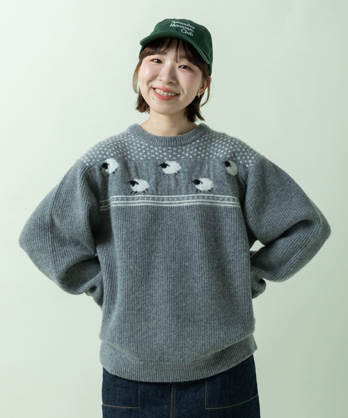 PAR ICI(パーリッシィ)の「SHEEPジャカード 片畦編みプルオーバー(ニット/セーター・レディース・グレー/グリーン/ネイビー・FREE)」の1枚目の写真