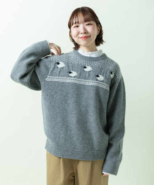 PAR ICI(パーリッシィ)の「SHEEPジャカード 片畦編みプルオーバー(ニット/セーター・レディース・グレー/グリーン/ネイビー・FREE)」の19枚目の写真