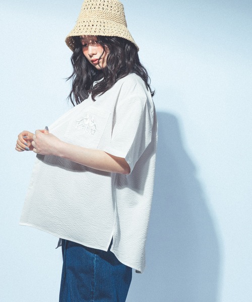 Kappa（カッパ）の「≪Kappa×and ST ウェルネスクラブ≫ポケットビック刺繍半袖シャツ（シャツ/ブラウス・レディース・ライトブルー/ホワイト/ピンク・LARGE/MEDIUM/SMALL）」の19枚目の写真
