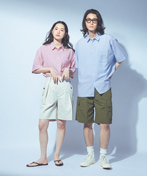 Kappa（カッパ）の「≪Kappa×and ST ウェルネスクラブ≫ポケットビック刺繍半袖シャツ（シャツ/ブラウス・レディース・ライトブルー/ホワイト/ピンク・LARGE/MEDIUM/SMALL）」の7枚目の写真